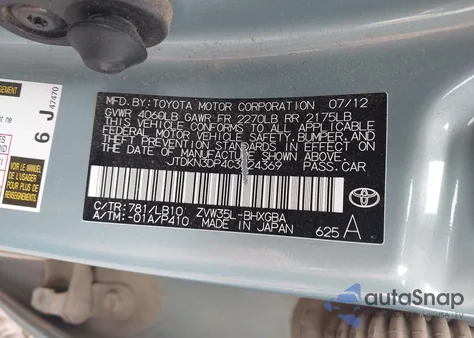 2012 Toyota Prius Plug-In Advanced from USA, damaged, VIN JTDKN3DP4C3024369
